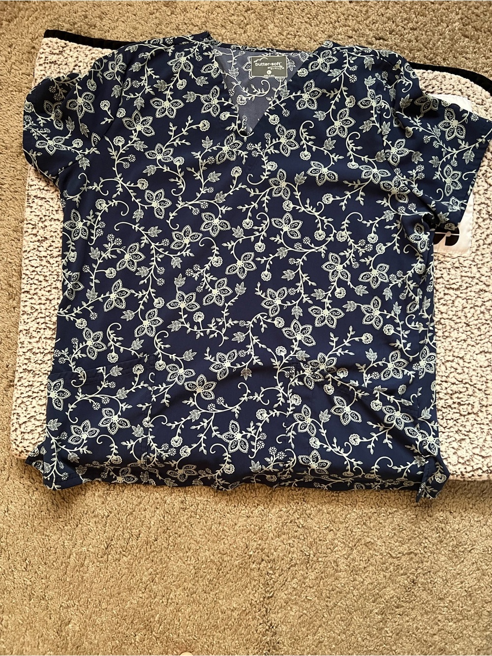 Uniform Advantage Navy Blue Floral Scrub Top